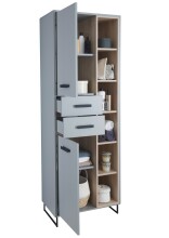 Hochschrank >Tunis< 2 Türen, 2 Schübe, grau matt / sonoma eiche - 65x185x38cm (BxHxT)