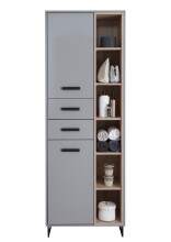 Hochschrank >Tunis< 2 Türen, 2 Schübe, grau matt / sonoma eiche - 65x185x38cm (BxHxT)