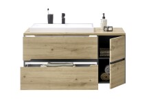 Waschbeckenunterschrank >Memphis< Grau / Artisan Eiche Dekor - 110x54x53cm (BxHxT)