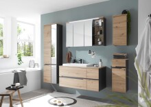 Waschbeckenunterschrank >Memphis< Grau / Artisan Eiche Dekor - 110x54x53cm (BxHxT)
