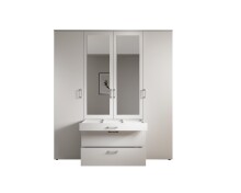 Drehtürenschrank >Vesala< 4 Türen, 3 Schübe, Weiß / Spiegel - 180x195x56cm (BxHxT)