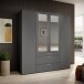 Drehtürenschrank >Vesala< 4 Türen, 3 Schübe, Graphit / Spiegel - 180x195x56cm (BxHxT)