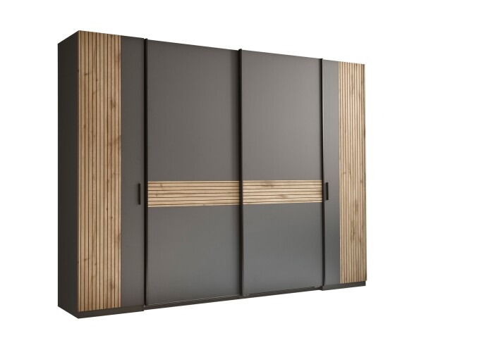 Dreh-/Schwebetürenschrank >Daria< 10 Böden, Viking Oak  / Graphit - 267x210x60,4 (BxHxT)
