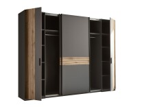 Dreh-/Schwebetürenschrank >Daria< 10 Böden, Viking Oak  / Graphit - 267x210x60,4 (BxHxT)