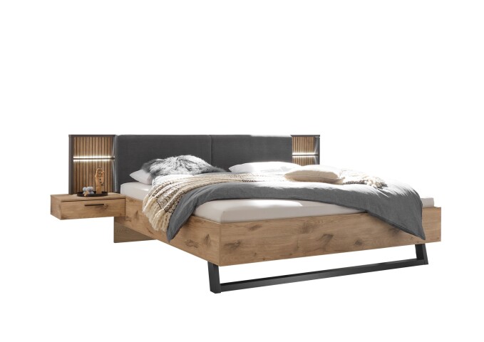 Bettanlage >Daria< Liegefl. 180x200cm, Viking Oak / Graphit - 297,6x98,8x222,4cm (BxHxT)