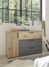 Sideboard >Daria< 1 Tür, 3 Schübe, Viking Oak Dekor / Graphit - 125x82,6x40cm (BxHxT)