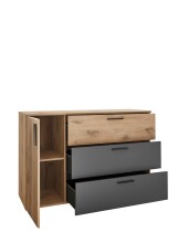 Sideboard >Daria< 1 Tür, 3 Schübe, Viking Oak Dekor / Graphit - 125x82,6x40cm (BxHxT)