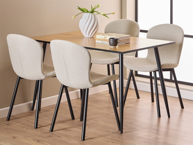 Essgruppe >Wilma< (5-teilig) in beige / Wildeiche Dekor - 120x75x80 (BxHxT)