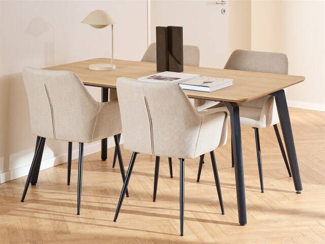 Essgruppe >Cadiz< (5-teilig) in beige Eiche Dekor - 160x75x90 (BxHxT)
