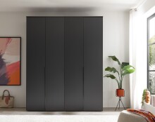 Drehtürenschrank >Kevo< 4 Türen, 2 Stangen, 2 Böden, Graphit, Dekor - 180x225x52cm (BxHxT)