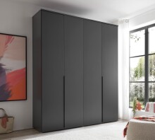 Drehtürenschrank >Kevo< 4 Türen, 2 Stangen, 2 Böden, Graphit, Dekor - 180x225x52cm (BxHxT)