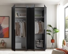 Drehtürenschrank >Kevo< 4 Türen, 2 Böden, Graphit / Spiegel, Dekor - 180x225x52cm (BxHxT)