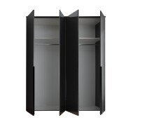 Drehtürenschrank >Kevo< 4 Türen, 2 Böden, Graphit / Spiegel, Dekor - 180x225x52cm (BxHxT)