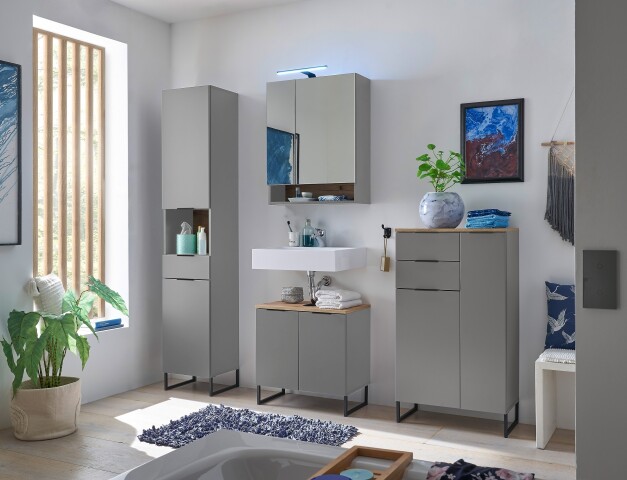 Badezimmer-Set >Denver< (4-tlg.) in grau / Evoke Eiche Dekor - 200x195x35 (BxHxT)