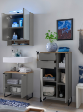 Badezimmer-Set >Denver< (3-tlg.) in grau matt / Evoke Eiche Dekor - 140x195x35 (BxHxT)