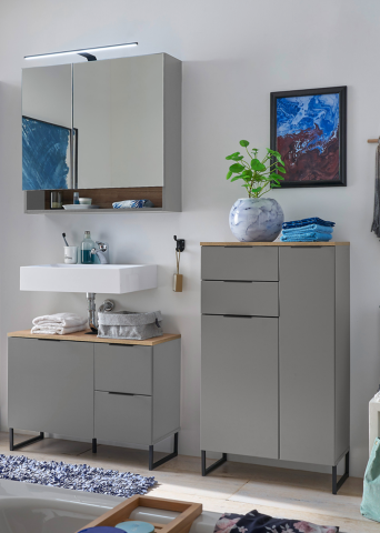 Badezimmer-Set >Denver< (3-tlg.) in grau matt / Evoke Eiche Dekor - 160x195x35 (BxHxT)