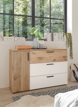 Schlafzimmer-Set >Daria< (4-teilig) Schrank, Passepartout, Bett, Kommode,  Viking Oak / weiss