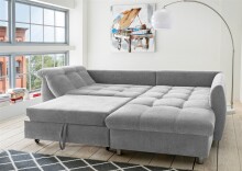 Polsterecke >Allin< Schlaffunktion, 6 Kissen, Bezug Grau / Flamingo - 250x66x190 (BxHxT)