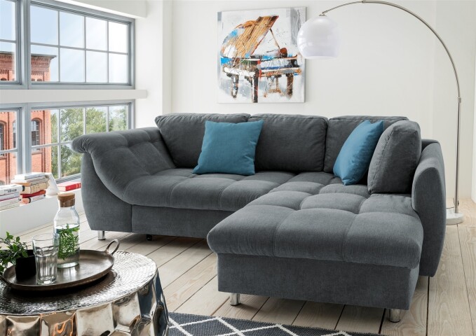 Polsterecke >Allin< Schlaffunktion, 6 Kissen, Bezug anthrazit/denim - 250x66x190 (BxHxT)