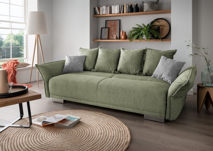 Schlafsofa >Phedra< in 9757 Corto grün, Mikrofaser/Stoff - 242x90x131cm (BxHxT)