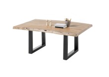 Couchtisch >India< Baumkante, Akazienholz, Metall schwarz - 110x45x70cm (BxHxT)