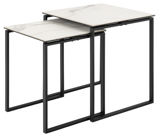 Satztisch >Katrine< (2er-Set) Glas-Keramik, weiss - 50x55x50 + 43x43x50 cm (BxHxT)