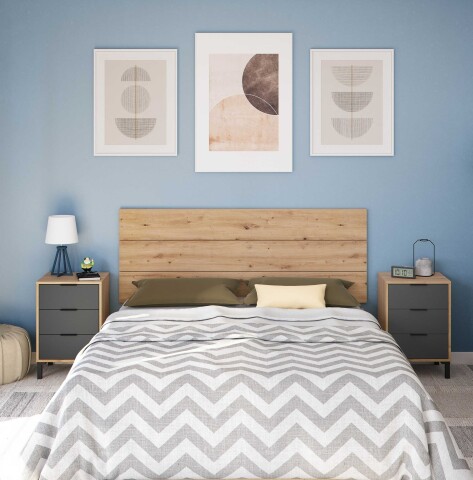 Bett-Set >ENZO< (4-teilig) in Nodi Eiche Dekor / Anthrazit - 246x39x206 (BxHxT)