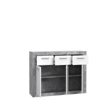 Sideboard >BACCIO< 3 Türen Betonoptik Lichtgrau / Weiss - 117,7x91,8x33,8cm (BxHxT)