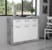 Sideboard >BACCIO< 3 Türen Betonoptik Lichtgrau / Weiss - 117,7x91,8x33,8cm (BxHxT)