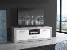 Lowboard >BACCIO< 2 Türen, 1 Schub, Betonoptik Lichtgrau / Weiß - 147,7x49,8x41cm BxHxT