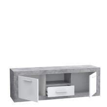Lowboard >BACCIO< 2 Türen, 1 Schub, Betonoptik Lichtgrau / Weiß - 147,7x49,8x41cm BxHxT