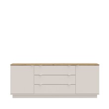 Sideboard >GANYMEDE< 2 Türen, 3 Schübe, Mauvella Eiche / Sand - 224,5x85,7x41,3cm (BxHxT)