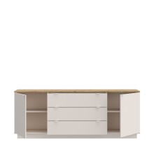 Sideboard >GANYMEDE< 2 Türen, 3 Schübe, Mauvella Eiche / Sand - 224,5x85,7x41,3cm (BxHxT)