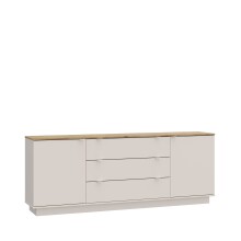 Sideboard >GANYMEDE< 2 Türen, 3 Schübe, Mauvella Eiche / Sand - 224,5x85,7x41,3cm (BxHxT)