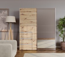 Schiebetürenschrank >WINN 2< 3 Schübe, 2 Stangen, Artisan Eiche Dekor - 170,3x200,5x61,2cm (BxHxT)