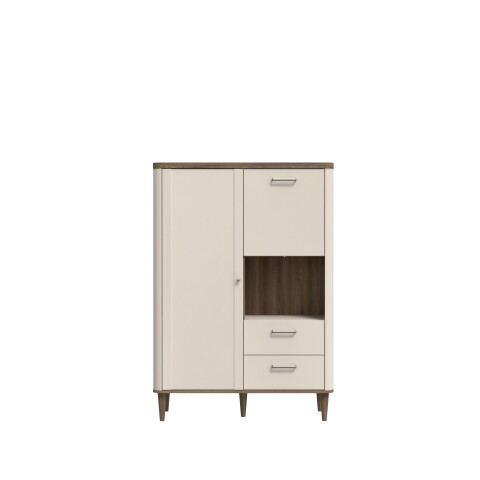 Highboard >LACETTI< in Valencia Eiche Dekor / sandfarbig - 100,1x142,9x41,2cm (BxHxT)