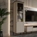 Stauraumvitrine >LACETTI< in Valencia Eiche Dekor / sandfarbig - 60,4x200,5x41,2 (BxHxT)