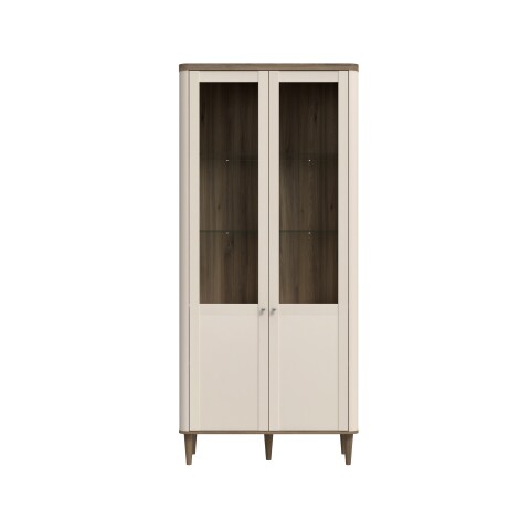 Stauraumvitrine >LACETTI< in Valencia Eiche Dekor / sandfarbig - 90,1x200,5x41,2cm (BxHxT)