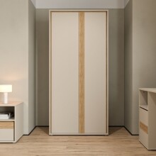 Drehtürenschrank >WEXLIN< 5 Böden, sandfarbig / Mauvella Eiche Dekor - 91,3x193,7x60cm (BxHxT)