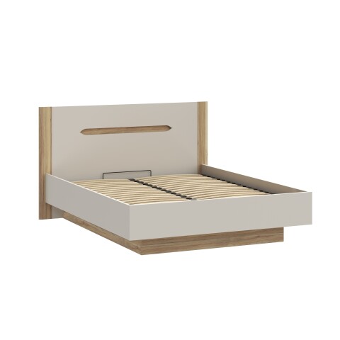 Stauraumbett >EDWAL< Lift-Lattenrost, sandfarbig / Eiche Dekor - 176,2x105,7x206,6cm BxHxT