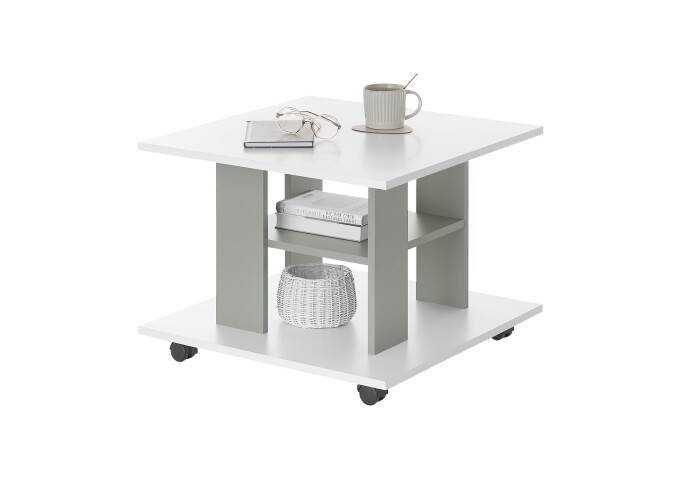 Couchtisch >Jella< 4 Rollen, weiß, salbeifarbig - 60x45x60cm (BxHxT)