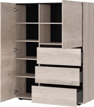 Highboard >CANTORIA< 2 Türen, 3 Schübe, Castello-Eiche-Dekor/Schwarz - 109x150x40cm (BxHxT)