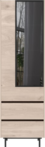 Stauraumvitrine >CANTORIA< 2 Schübe, 1 Tür, Castello-Eiche-Dekor / Schwarz - 63x206x40 (BxHxT)
