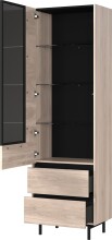 Stauraumvitrine >CANTORIA< 2 Schübe, 1 Tür, Castello-Eiche-Dekor / Schwarz - 63x206x40 (BxHxT)