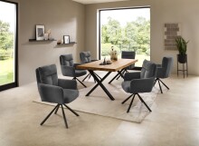 Esstisch >Chris X< in Eiche, schwarz, Massivholz, Metall - 180x76x100cm (BxHxT)
