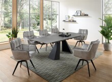 Kulissen-Esstisch >Mitch< ausziehbar, grau / schwarz, Keramik + Metall - 160/240x76x90 (BxHxT)