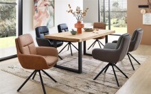 Armlehnstuhl >Amy< (2er Set) Echtleder-Sitz + Mikrofaser, braun - 63x90x65 (BxHxT)