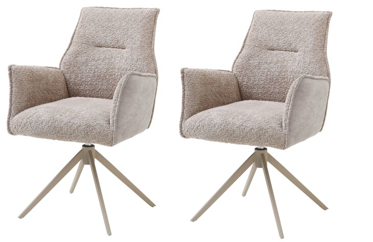 Armlehnstuhl >Kayla< (2er Set) drehbar, Bouclestoffbezug taupe, beige - 62x60x92 (BxHxT)