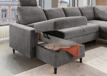 Wohnlandschaft >Pris< Schlaffunktion, Stauraum, dunkelgrau - 153x305x75x200 (LxBxHxT)