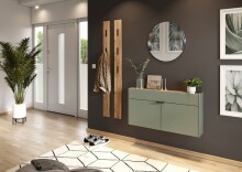 Hängeschuhschrank >GW-AMECA< Schuhkommode, Taupegrün/Navarra-Eiche-Dekor - 110x57x22cm (BxHxT)